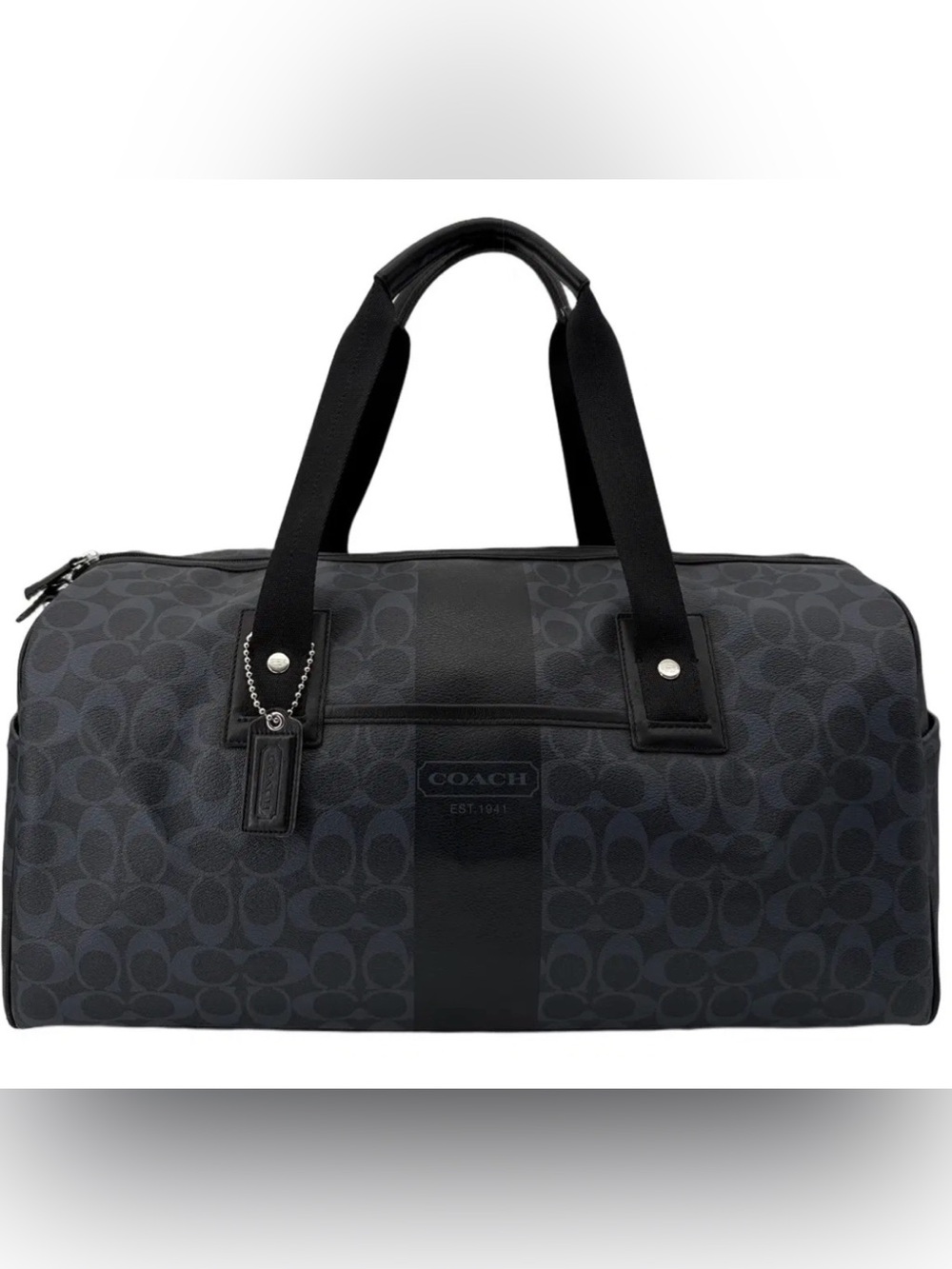 Coach Navy Blue Gotham Weekend Signature Canvas Duffel with Leather Trim